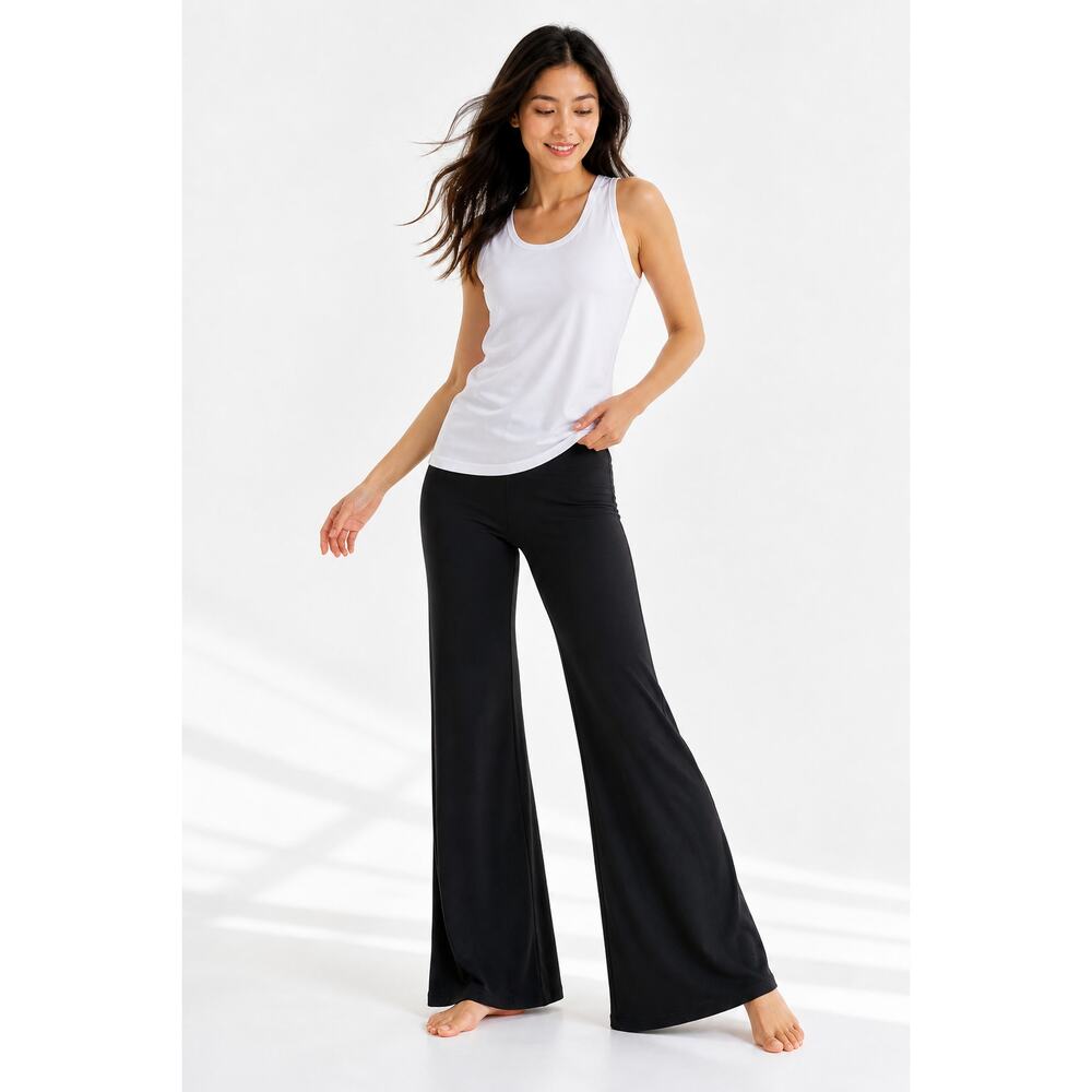 LR615 Ododos Soft Knit Yoga Black Pants size Large Bell Bottom Style